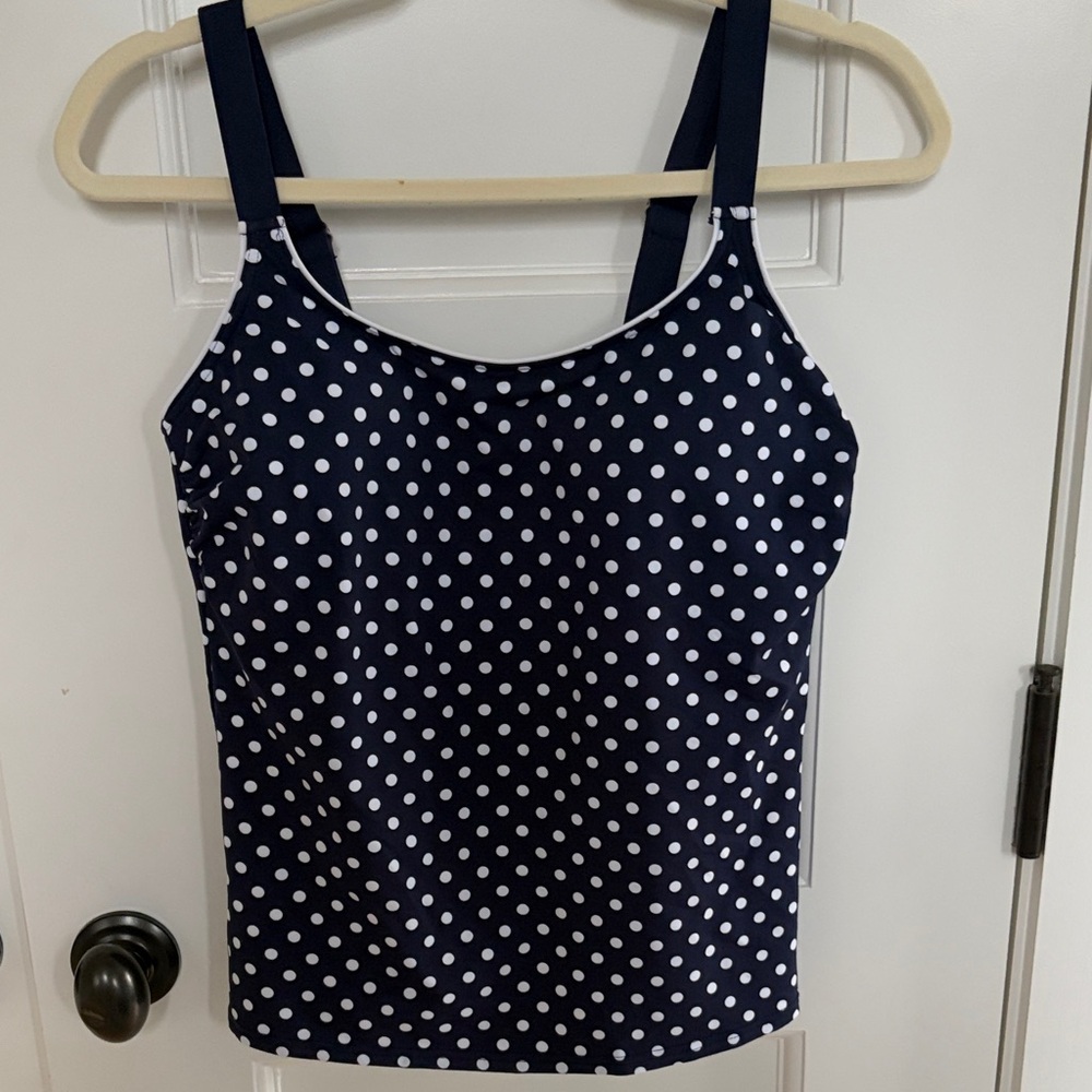 Lands' End Navy and White Polka Dot Tankini Swim Top. Size 8DD